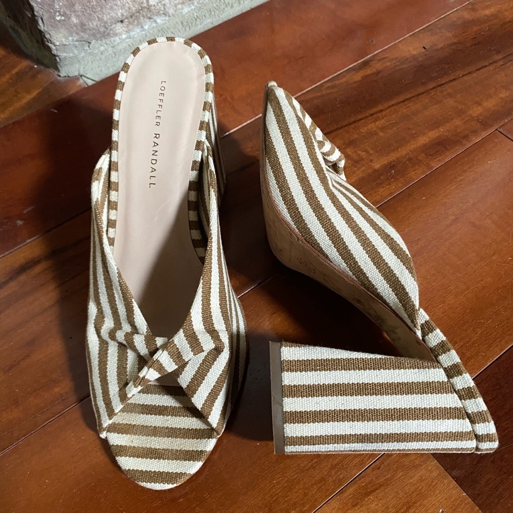 Loeffler Randall Tan & White Striped Block Heel Mule 10
